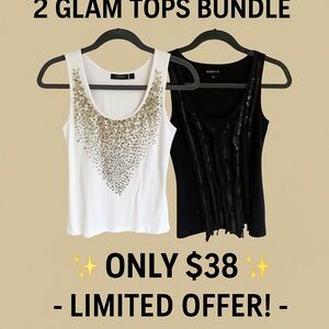 ✨ 2 Glam Tops Bundle – Sparkle & Shine! 🖤🤍